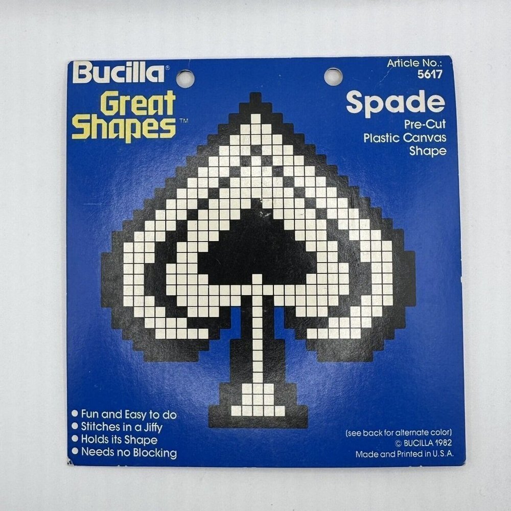 Vintages Bucilla Great Shapes 1982 Pre-Cut Plastic Canvas Shapes Spade No 5617